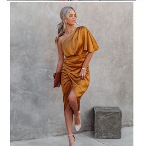 One should ruched satin dress